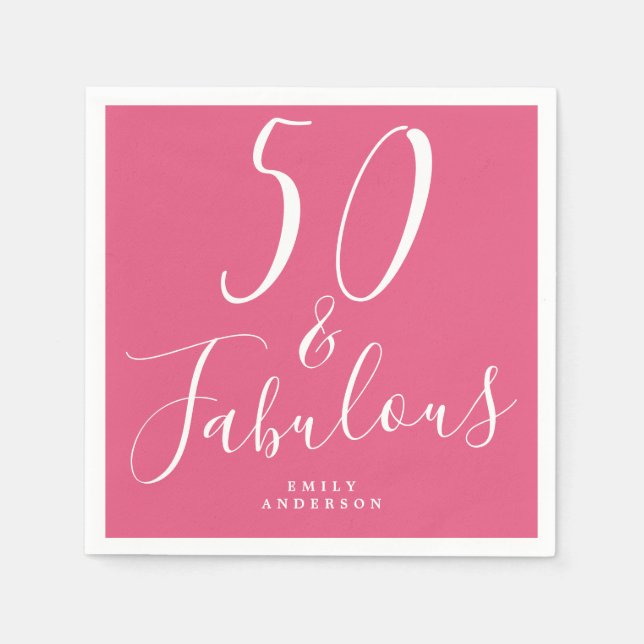 Chic 50 Fabulous Hot Pink 50th Birthday Napkin (Front)