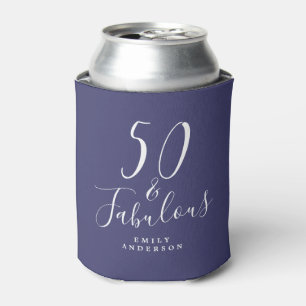 Chic 50 Fabulous Name Navy Blue 50th Birthday Can Cooler