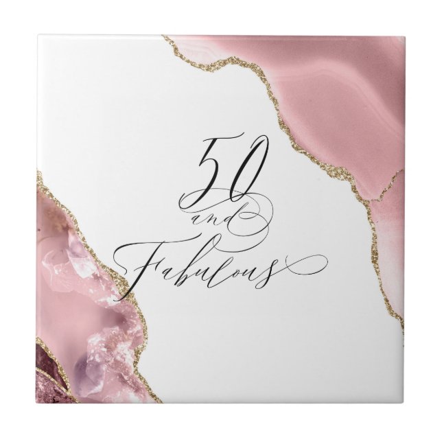 Chic 50 Fabulous Rose Gold Glitter Typography Tile (Front)