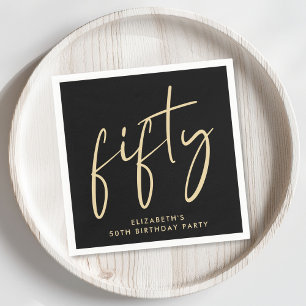 Chic 50th Birthday Party Black Gold Napkin