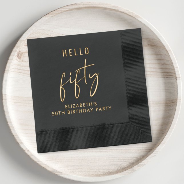 Chic 50th Birthday Party Foil Napkins (Elevate your 50th birthday party decor with these elegant black and gold foil napkins)