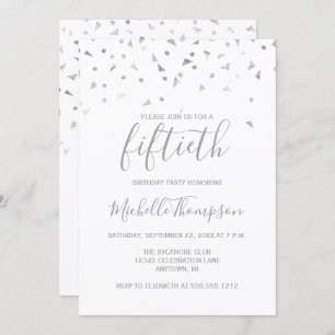 Chic 50th Birthday Party Silver Confetti  Invitati Invitation
