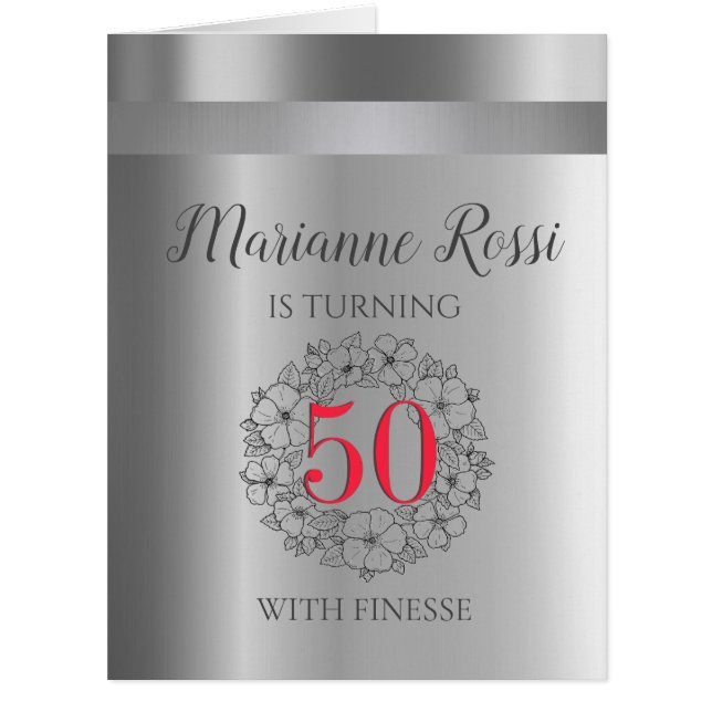 Chic 50th Birthday Silver Metallic Birthday Card (Front)