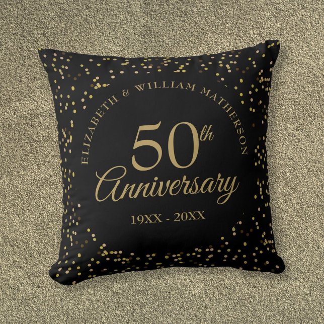 Chic 50th Wedding Anniversary Black Gold Dust Cushion (Chic 50th Wedding Anniversary Black Gold Dust Throw Pillow)