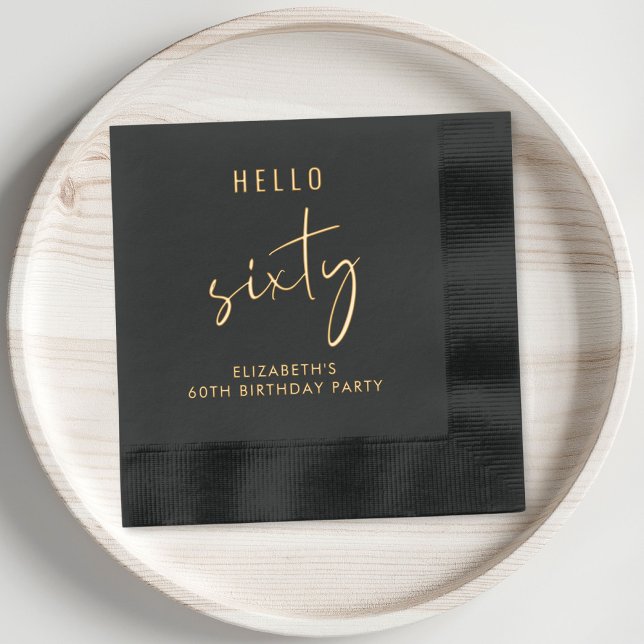 Chic 60th Birthday Party Foil Napkins (Elevate your 60th birthday party decor with these elegant black and gold foil napkins)