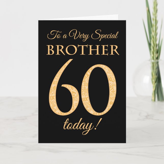 Chic 60th Gold-effect on Black, Brother Birthday Card (Front)