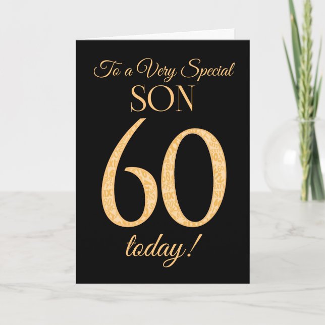 Chic 60th Gold-effect on Black, for Son Birthday Card (Front)