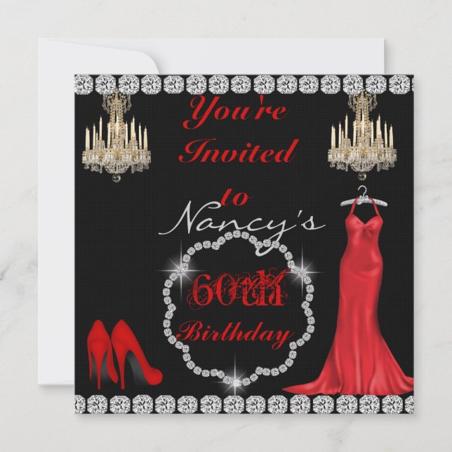 CHIC 60th Vintage Design BLING Birthday Invitation (Front)