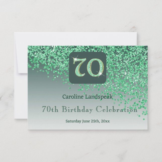Chic 70 Birthday Green Glitter RSVP (Front)