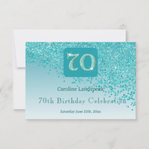 Chic 70 Birthday Teal Blue Glitter RSVP Card