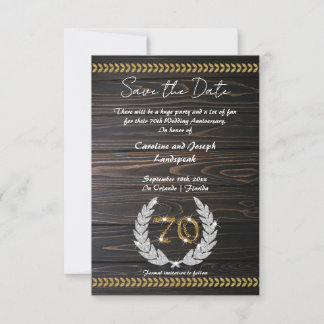 Chic 70th Anniversary Wood & Gold Save the Date Invitation