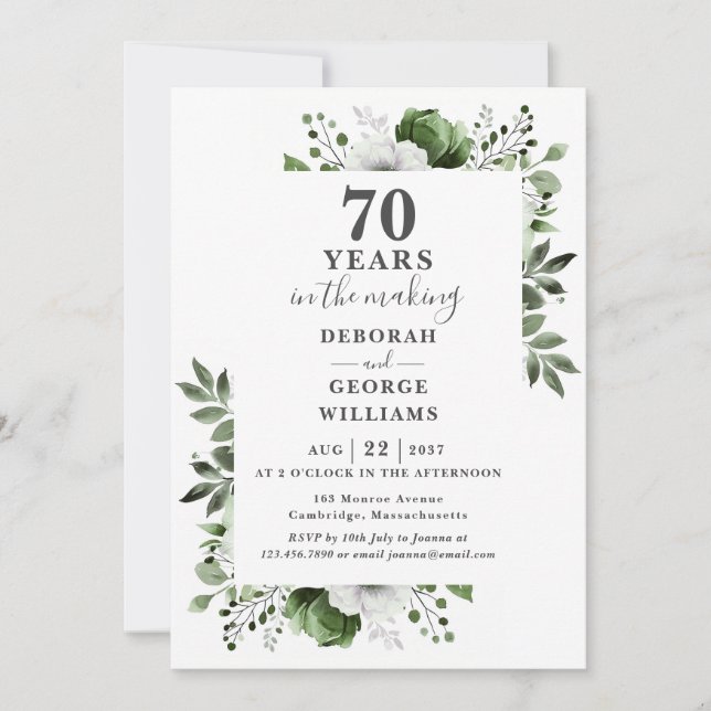 Chic 70th Wedding Anniversary Monogram Floral  Invitation (Front)