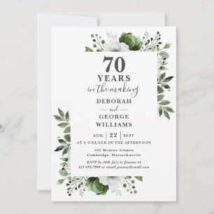 Chic 70th Wedding Anniversary Monogram Floral  Invitation