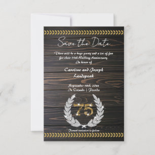 Chic 75th Anniversary Wood & Gold Save the Date Invitation
