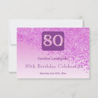 Chic 80 Birthday Pink Glitter RSVP Card