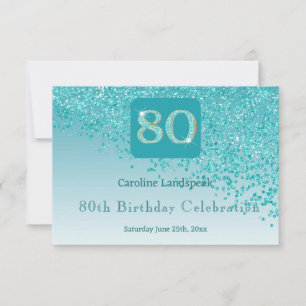 Chic 80 Birthday Teal Blue Glitter RSVP Card