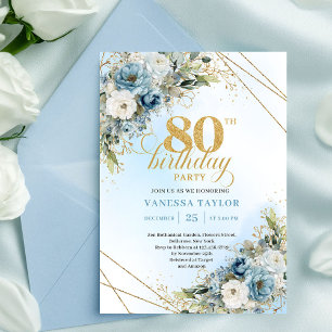 Chic 80th Birthday Invitation Boho Gold Watercolor