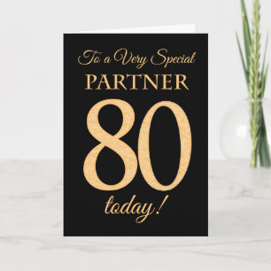 Chic 80th Gold-effect on Black, Partner Birthday Card