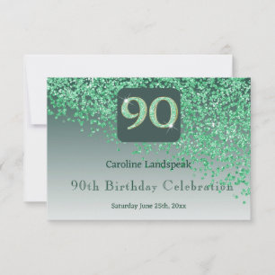Chic 90 Birthday Green Glitter RSVP Card