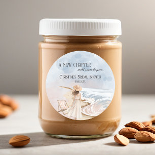 Chic 'A New Chapter' Beach and Waves Bridal Shower Classic Round Sticker