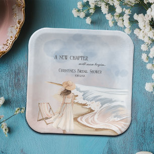 Chic 'A New Chapter' Beach and Waves Bridal Shower Paper Plate