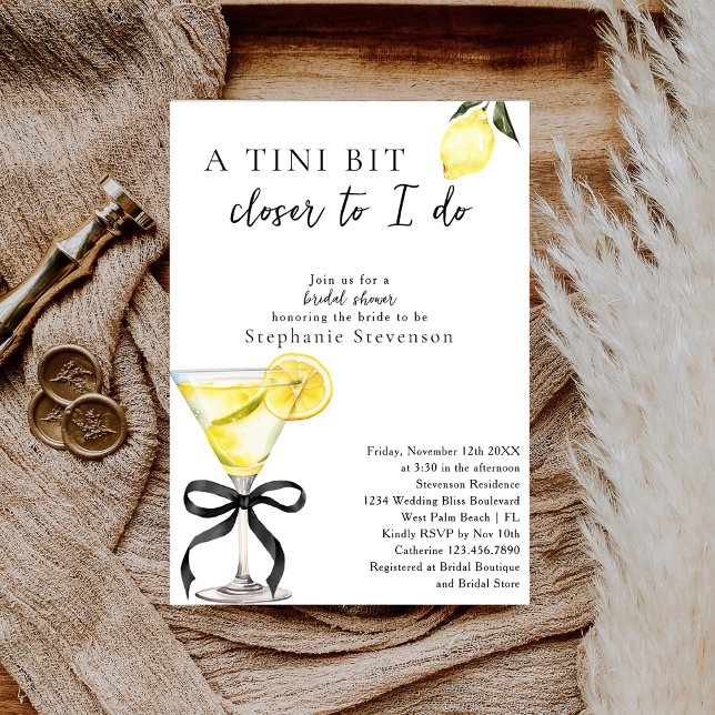 Chic A Tini Bit Closer Lemon Martini Bridal Shower Invitation (Creator Uploaded)