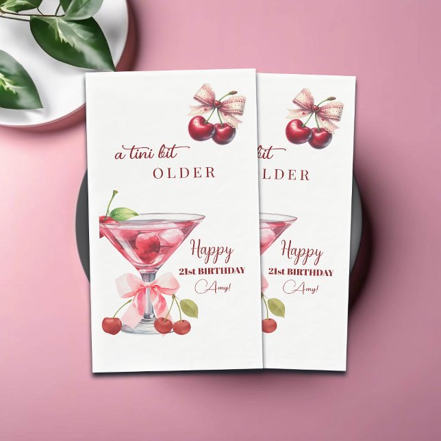 Chic A Tini Bit Older Cherry Martini 21st Birthday Napkin (Creator Uploaded)