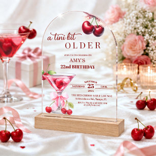 Chic A Tini Bit Older Cherry Martini 22nd Birthday Acrylic Invitations
