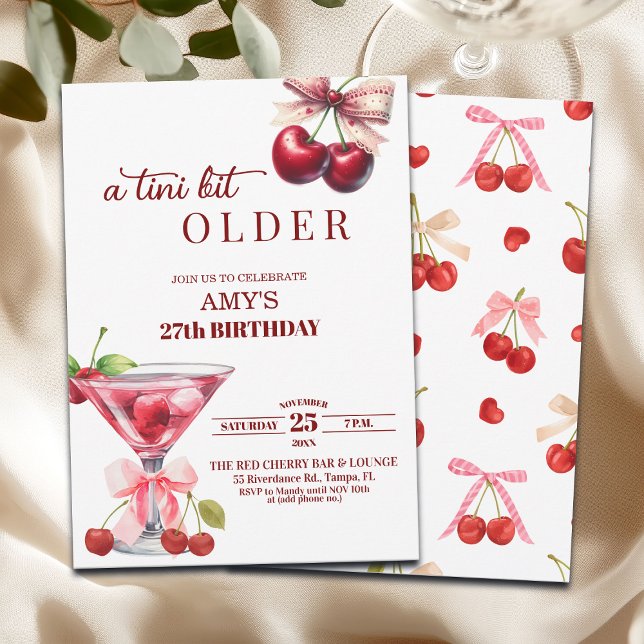 Chic A Tini Bit Older Cherry Martini 27th Birthday Invitation (Creator Uploaded)