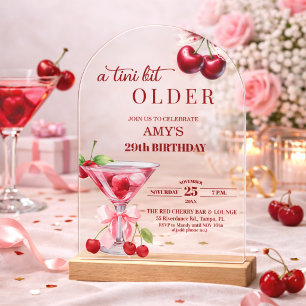 Chic A Tini Bit Older Cherry Martini 29th Birthday Acrylic Invitations