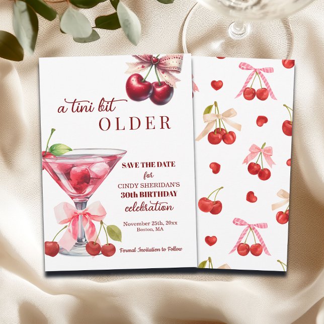 Chic A Tini Bit Older Cherry Martini 30th Birthday Save The Date (Creator Uploaded)