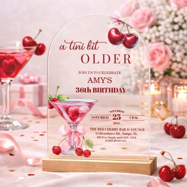 Chic A Tini Bit Older Cherry Martini 36th Birthday Acrylic Invitations (Creator Uploaded)