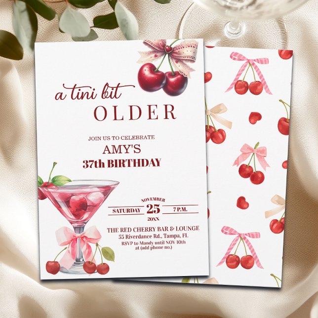 Chic A Tini Bit Older Cherry Martini 37th Birthday Invitation (Creator Uploaded)