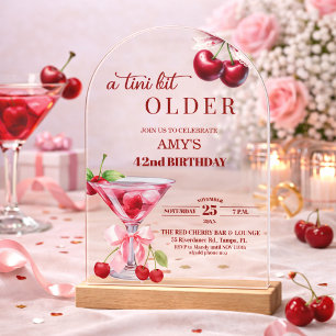 Chic A Tini Bit Older Cherry Martini 42nd Birthday Acrylic Invitations