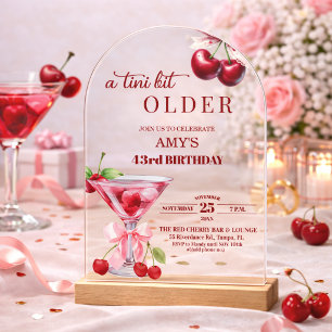 Chic A Tini Bit Older Cherry Martini 43rd Birthday Acrylic Invitations
