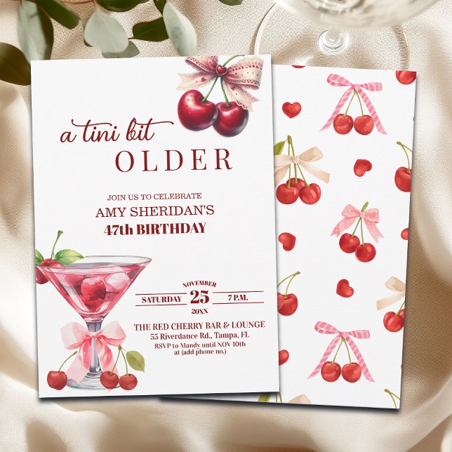 Chic A Tini Bit Older Cherry Martini 47th Birthday Invitation (Creator Uploaded)