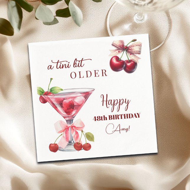 Chic A Tini Bit Older Cherry Martini 48th Birthday Napkin (Creator Uploaded)