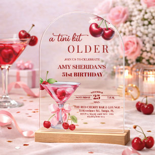 Chic A Tini Bit Older Cherry Martini 51st Birthday Acrylic Invitations