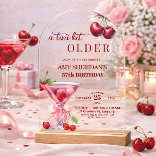 Chic A Tini Bit Older Cherry Martini 57th Birthday Acrylic Invitations
