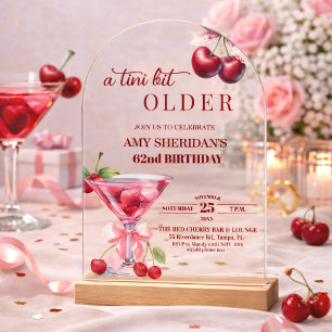 Chic A Tini Bit Older Cherry Martini 62nd Birthday Acrylic Invitations