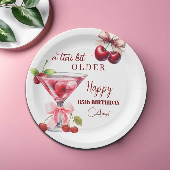 Chic A Tini Bit Older Cherry Martini 85th Birthday Paper Plate (Creator Uploaded)