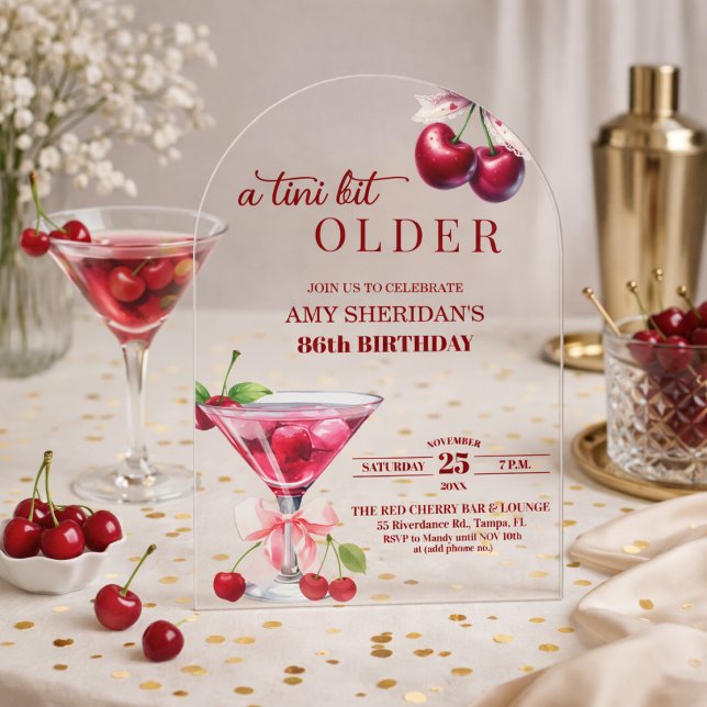 Chic A Tini Bit Older Cherry Martini 86th Birthday Acrylic Invitations (Creator Uploaded)