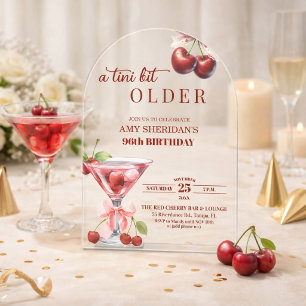 Chic A Tini Bit Older Cherry Martini 96th Birthday Acrylic Invitations