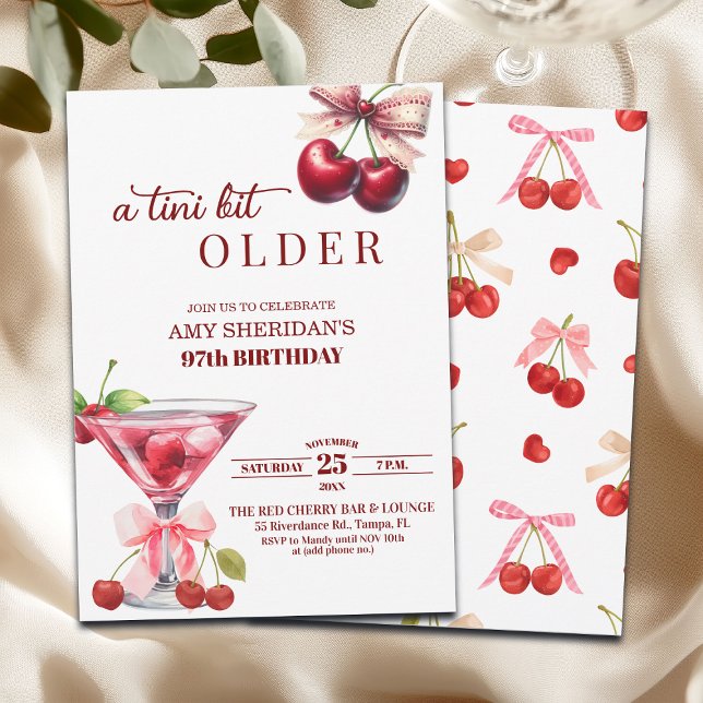Chic A Tini Bit Older Cherry Martini 97th Birthday Invitation (Creator Uploaded)