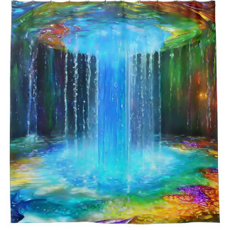 Chic Abstact Blue Waterfall Shower Curtain