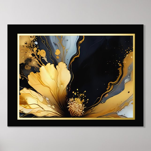 chic abstract black gold floral foil prints (Front)