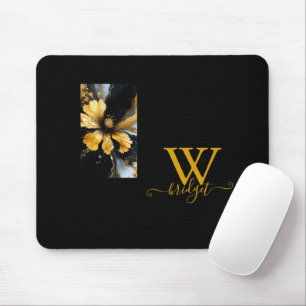 chic abstract black gold floral mouse pad