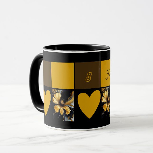 chic abstract black gold floral mug (Front Left)