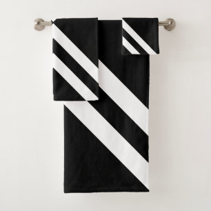 Chic Abstract Black & White Striped Bath Towel Set