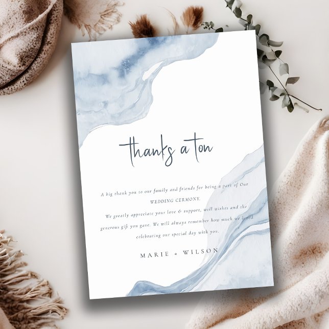 Chic Abstract Blue Sea Coastal Beach Wedding Thank You Card (Creator Uploaded)